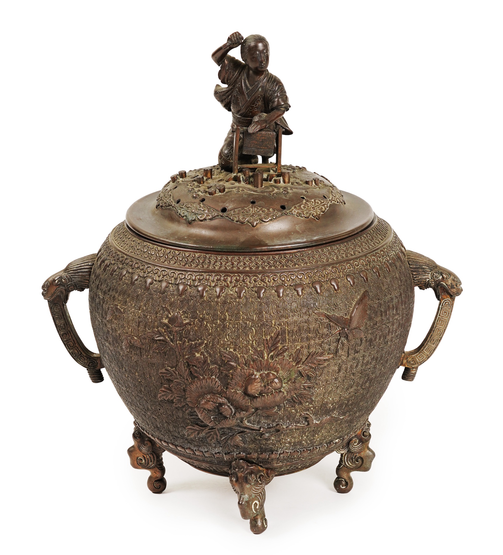 A large Japanese bronze koro and cover, 19th century